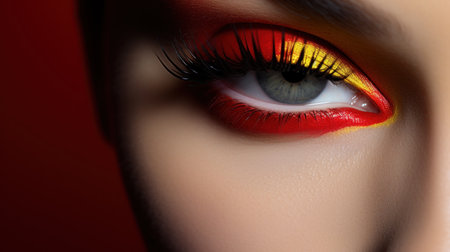 A woman with bright red and yellow makeup, AIの素材