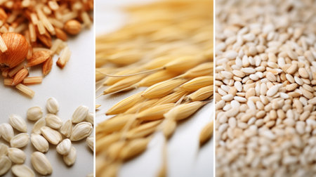 Four images of different types and sizes of grains, AIの素材