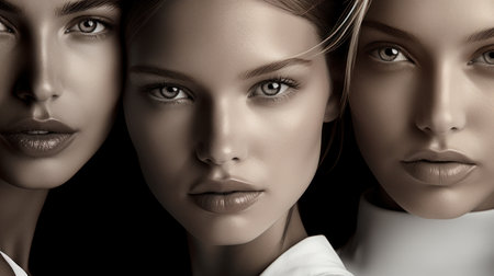 Three beautiful women with different eye colors, AIの素材