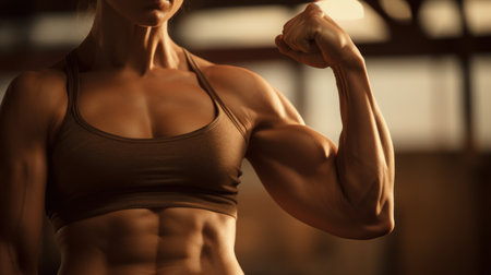 A woman showing off her muscles, AIの素材