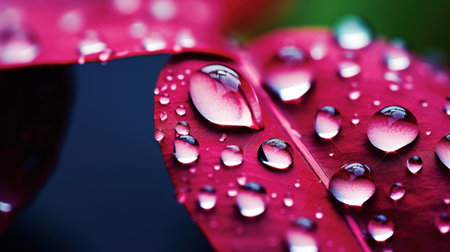 Raindrops on red leaf, AIの素材