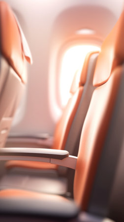The seats of an airplane are empty with orange leather, AIの素材