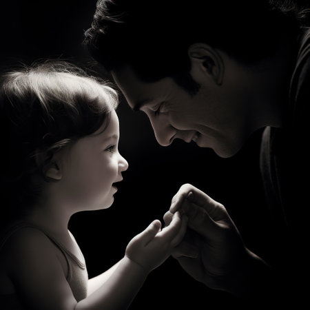 A man and a little girl looking at each other, AIの素材