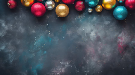 Christmas balls on a dirty black background, AIの素材