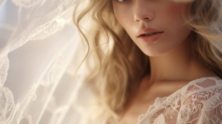 A beautiful blonde woman in a white dress, AIの素材