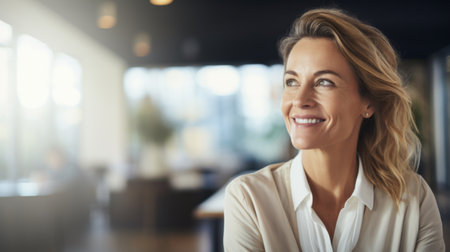A woman smiling in an office, AIの素材