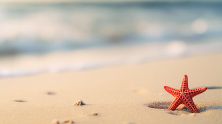A starfish sits on the sand at a beach, AIの素材