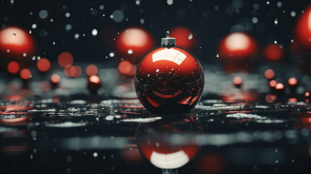 A red christmas ornament in the rain, AIの素材
