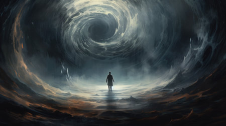 A man standing in front of a vortex, AIの素材