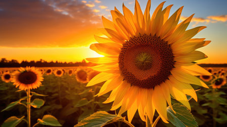 Sunflower in the field at sunset, AIの素材