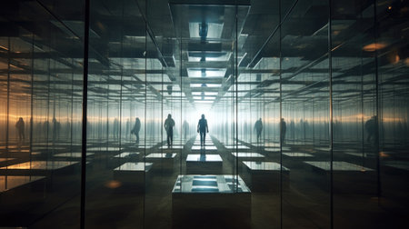A man stands in a room with many mirrors, AIの素材