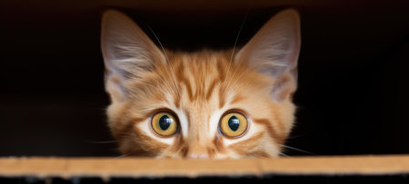 An orange cat peeking out from a cardboard box, AIの素材