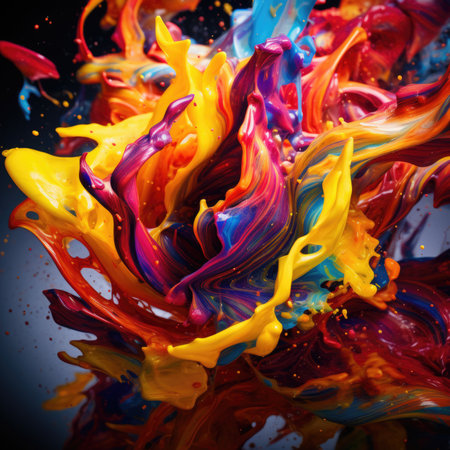 Colorful paint splashes on a black background, AIの素材