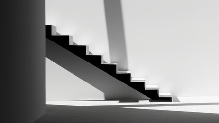 Black and white photo of a stairway in a room, AIの素材
