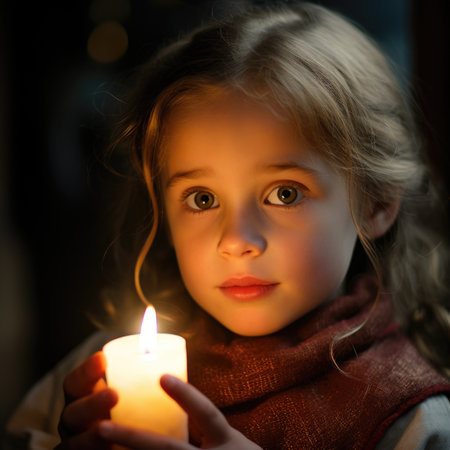 A young girl holding a lit candle, AIの素材