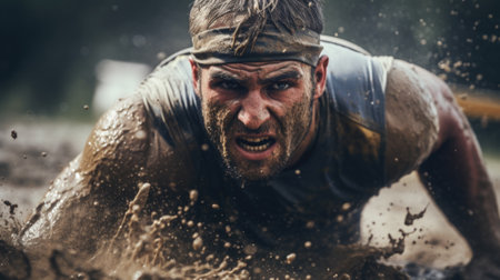 A man is running through mud in the mud, AIの素材