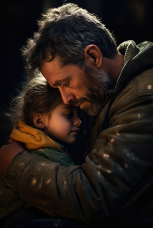 A man and a little girl are hugging, AIの素材