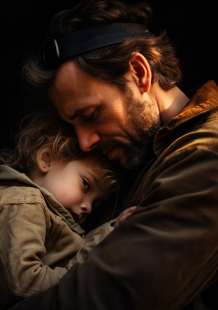 A man holding a child in his arms, AIの素材
