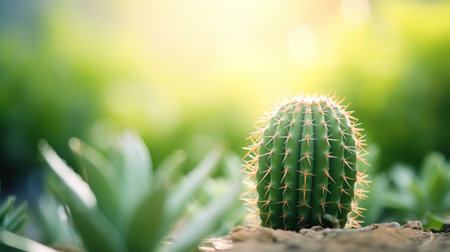 A small cactus plant in the middle of a field, AIの素材
