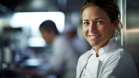 A woman in a chefs uniform is smiling, AIの素材