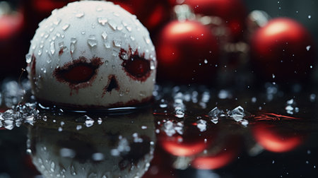 A skull with blood dripping from it sits in the water, AIの素材
