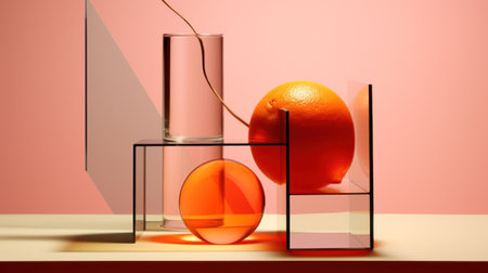 A glass vase with an orange, AIの素材