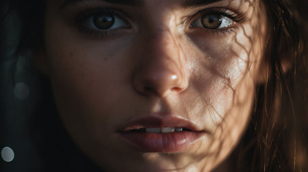 A close up of a womans face with her eyes closed, AIの素材