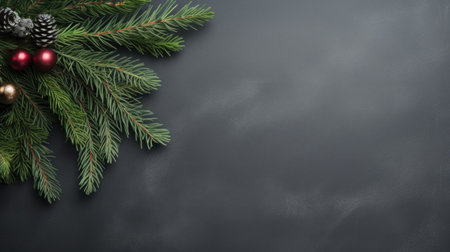 Christmas tree and fir branches on a dark background, AIの素材