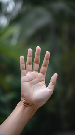 A persons hand is outstretched with palm up, AIの素材