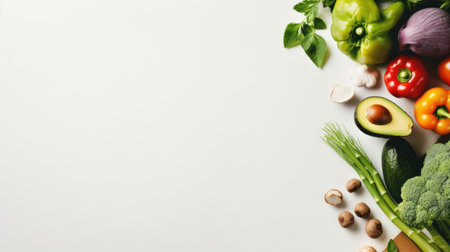 Fresh vegetables and fruits on a white background, AIの素材