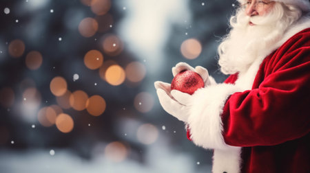 Santa claus holding a red ball in his hands, AIの素材