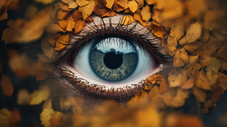 Surreal eye of a person is surrounded by leaves, AIの素材