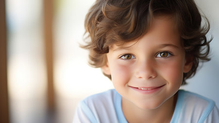 A young boy with curly hair and blue eyes, AIの素材