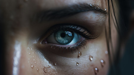 A close up of a womans eye with water droplets on it, AIの素材