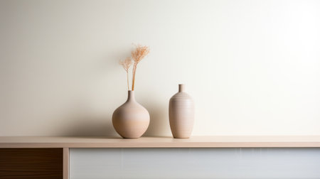 Two vases sit on a shelf against the wall, AIの素材