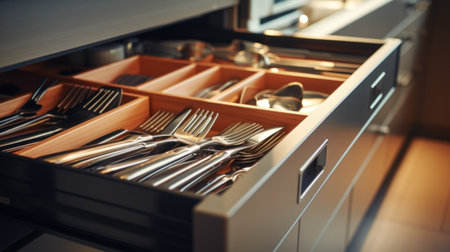 A drawer full of silverware and utensils, AIの素材