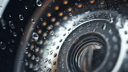 A close up of a metal sink with water droplets, AIの素材