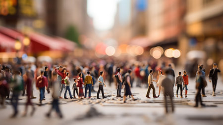 Miniature people walking on a street in the city, AIの素材
