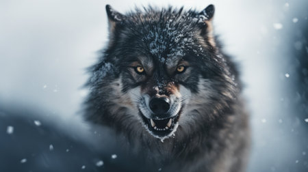 The wolf is shown in a snowy scene, AIの素材