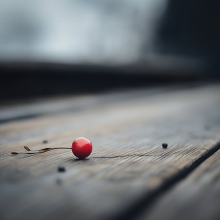 A red cherry on a wooden table, AIの素材