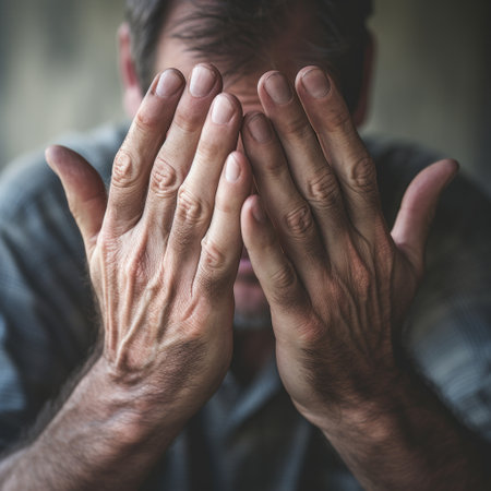 A man with his hands on the face, AIの素材