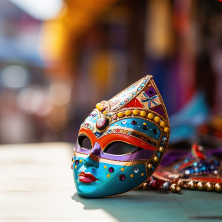 Colorful carnival mask on the table, AIの素材