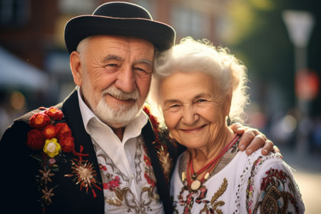 An west Ukrainian older couple in traditional clothing, AIの素材