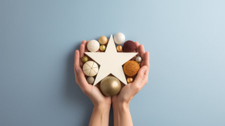 Hands holding a star made of gold and silver coins, AIの素材