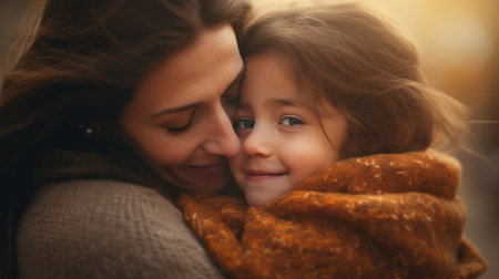 A woman is hugging a little girl, AIの素材