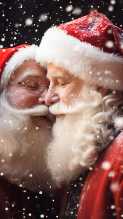 Santa claus kissing in the snow, AIの素材