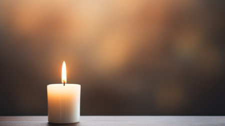A single candle on a wooden table in front of blurred background, AIの素材