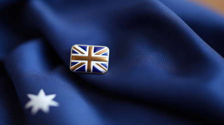 A small blue and gold badge with the union jack on it, AIの素材