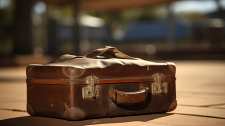 A brown suitcase sitting on a wooden floor, AIの素材