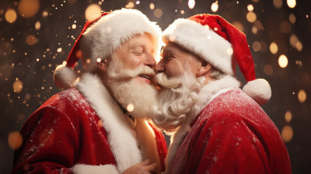 Two santa claus kissing each other, AIの素材